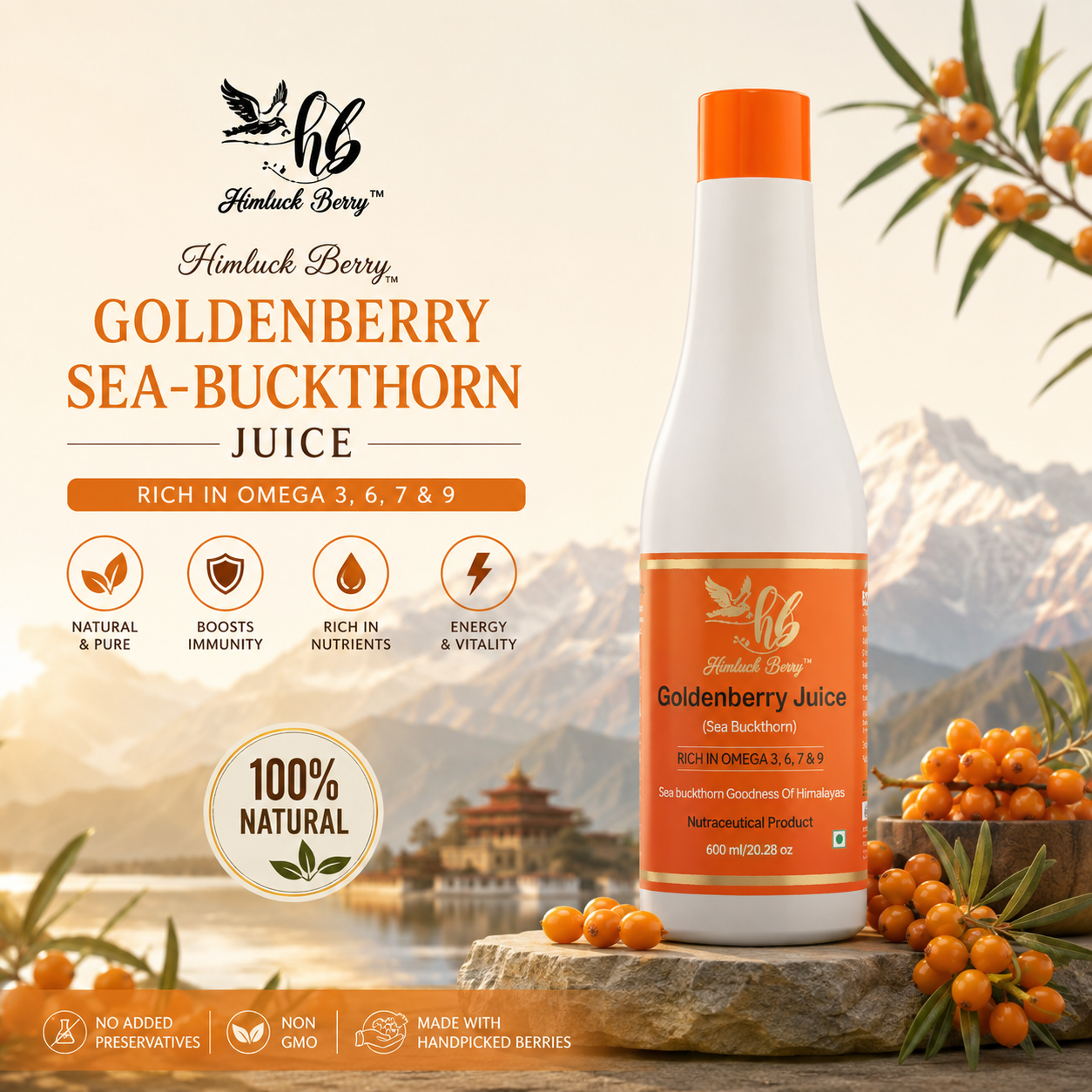 Sea Buckthorn Juice (Pulp) – 1000 ml | Natural Berry Drink